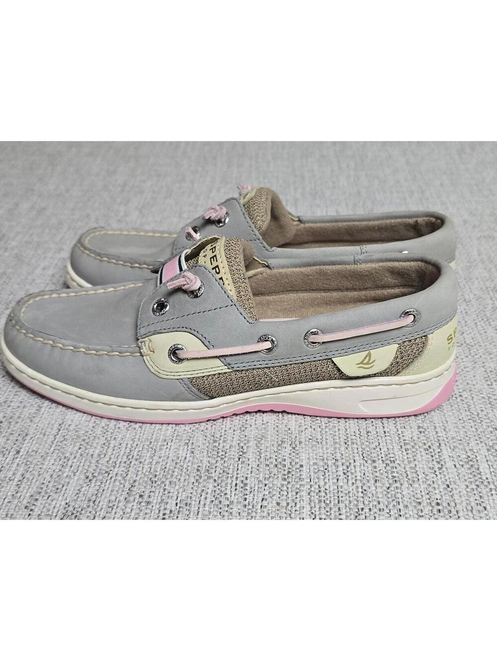 Sperry Top-Sider Gray Pink Boat Shoes Preppy Coastal Casual size 6